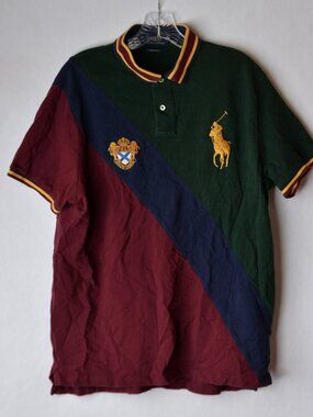 Polo Ralph Lauren Mens XL Polo Shirt Custom Slim Fit Green Navy Pony Gold Crown